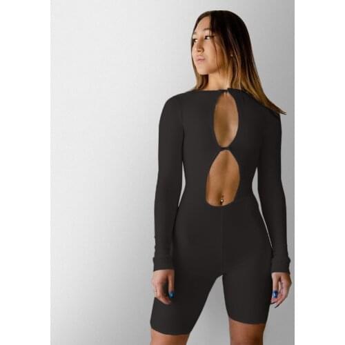 Sexy Black Bodysuits Skinny Buttons Hollow Out Long Sleeve Slim Bodycon Bodysuit Women Shirt 2021 Fashion Body Mujer Jumpsuits