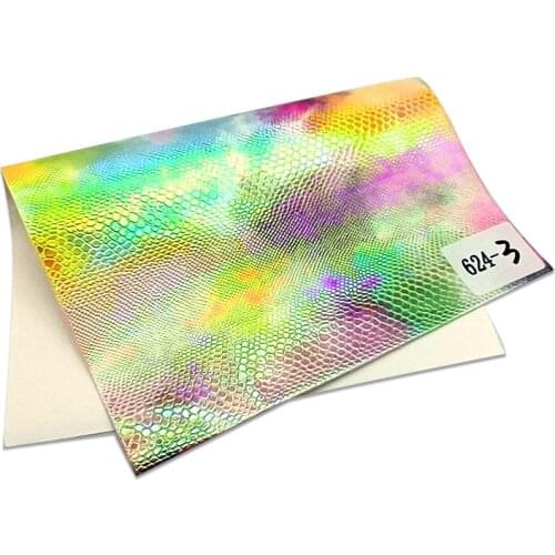 Snake Skin Grain Texture Embossed Cloud Iridescent Colorful Waterproof PU Holographic Faux Leather for Shoe/Bag/DIY Accessories