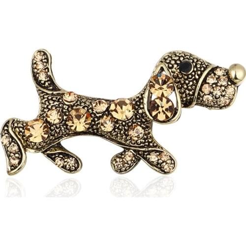 Vintage Black White Gold Crystal Dog Brooch Pins Rhinestone Animal Brooches for Women Girls Kids Accessories Broche Charm Gifts