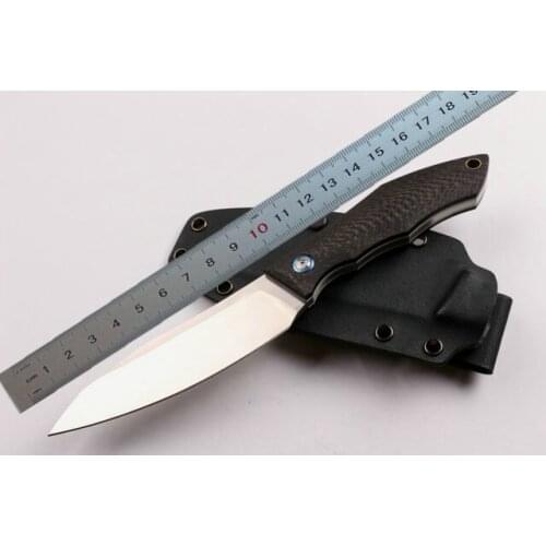 High Quality Fixed blade knife D2 steel 60HRC Satin Finish Blade Carbon fiber handle knife With Kydex