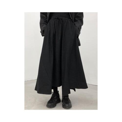 New Yamamoto dark bias cut stitching design sense of irregularity wool half-length skirt winter female black long skirt