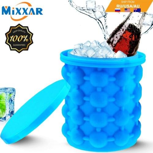 Z20 Dropshipping Portable 2 in 1 Large Silicone Ice Bucket Mold with Lid Space Saving Cube Maker Tools for Kitchen Party Barware