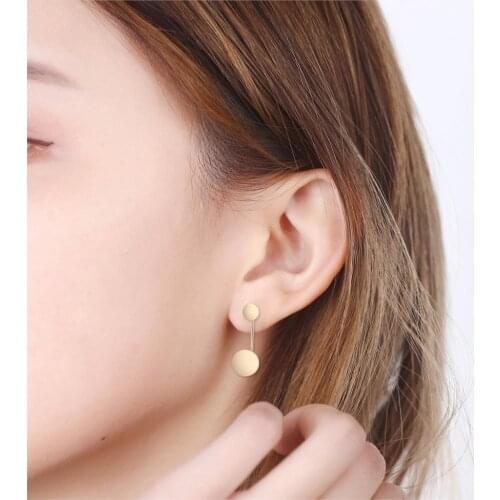 Kinitial Fashion Geometrics Double Circle Disk Front and Back Stud Earrings for women Round Ear Jackets pendientes mujer moda