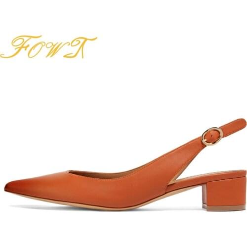 Orange Gradient Pointed Toe Slingbacks Pumps Woman High Chunky Heels Office&Career Mature Ladies Shoes Large Size 41 42 FOWT