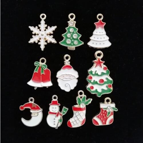 ZXZ 10pcs Gold Tone Alloy Enamel Xmas Christmas Tree Snowflake Snowman Charms Pendants Beads for Jewelry Making Findings