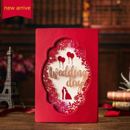 1 set sample Laser Cut " Wedding Day " Red Wedding Invitation Card Invitations Engagement / Anniversary Invitation Card