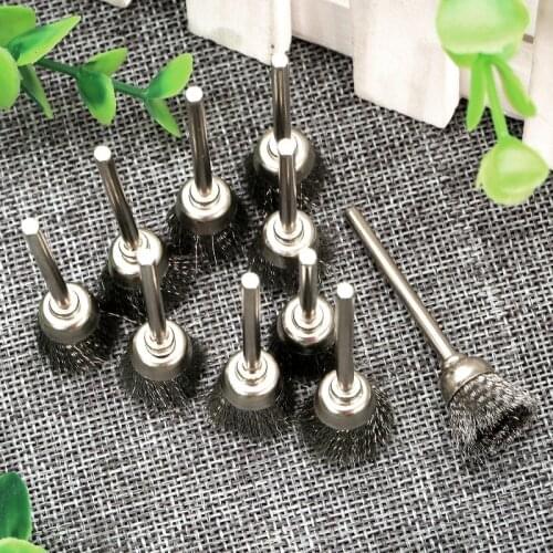 10Pcs 15mm Stainless Steel Wire Cup Brushes Wheel 3mm/ 3/25" Shank Metal Surface Cleaning Polishing for Die Grinder Rotary Tool