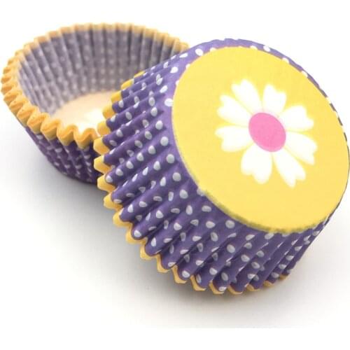 100Pcs/Lot Yellow Flower Dots Paper Cupcake Liners Cupcake wrappers Cake Decorating Tools Muffin Cups with PVC box