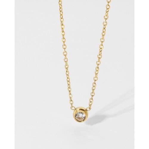 18K Gold Plated Stainless Steel Round Zircon Pendant Necklace For Women Minimalist Classic Choker Necklace