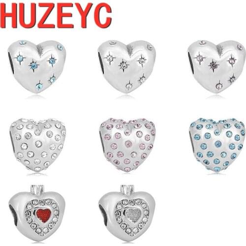 2pcs/lot Stainless Steel Heart Beads Pando Bracelet Crystal Charms DIY Pendant Bangle Snake Chain Accessories Jewelry Handmaking