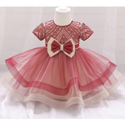 2021 First Ceremony 1st Birthday Dress For Baby Girl Clothes Bow Princess Dresses Ball Gown Girls Party And Wedding Dress Retro