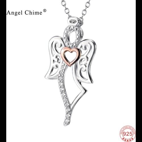 3A Cubic Zirconia Love Angel Pendant 925 Sterling Silver Statement Necklaces Fashion Jewelry Collier Kolye For Women