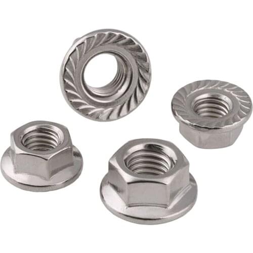 304 Stainless Steel Inch Hexagon Flange Nut Non-slip Nut with Teeth American Hexagon Nuts with Flange 2Pcs