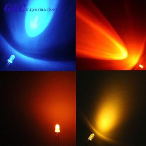 50/100/1000PCS 3mm Round Blue/Orange/Yellow/Red F3 LED Emitting Diodes Water Clear DIY