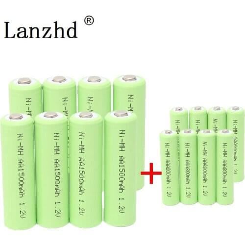 AAA Rechargeable batteries AA battery NiMH Batteries 1.2V 1500mah battery for Remote Control Toy camera (8Pcs AA + 8Pcs AAA)