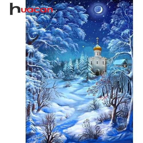 Huacan 5D DIY Diamond Painting Winter Snow Full Diamond Embroidery Mosaic Landscape Rhinestones Decoration Home