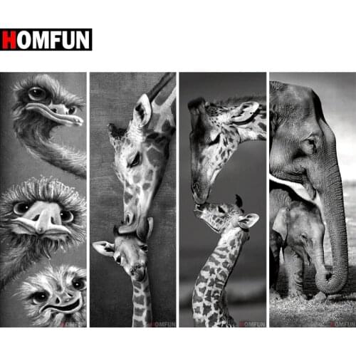 HOMFUN Diamond Painting Full Square/Round Drill 5D DIY "Ostrich Giraffe Elephant" Embroidery Rhinestone Cross Stitch Decor Gift