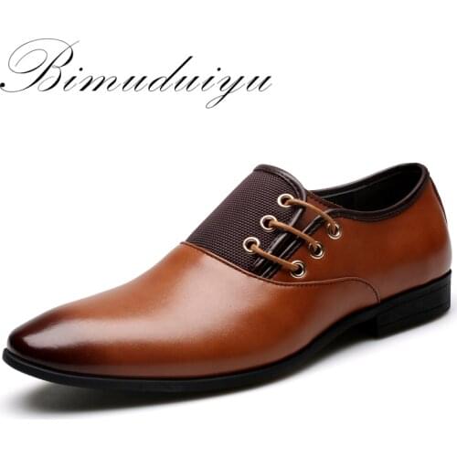 BIMUDUIYU Big Size 6.5-12 New Fashion Men Wedding Dress Shoes Black Shoes Round Toe Flat Business British Lace-up Mens shoes