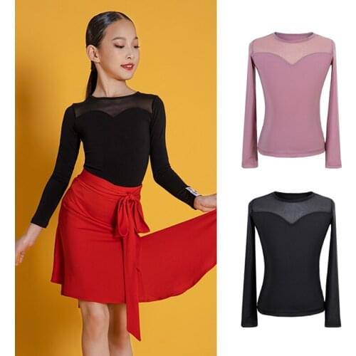Childrens Latin Dance Clothes Girls Latin Tops Long Sleeves Practice Wear Cha Cha Rumba Samba Tango Dance Training Tops BL5212