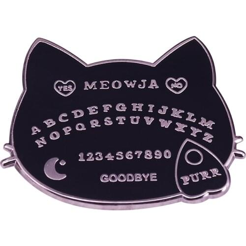 Cat Ouija Board Enamel Pin Black and Spooky Cute Divination Accessory