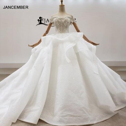 HTL1931 Ball-Gown Beaded Crystal Luxury Wedding Dress 2020 Short Sleeve Sweetheart Lace Up Back Off The Shoulder