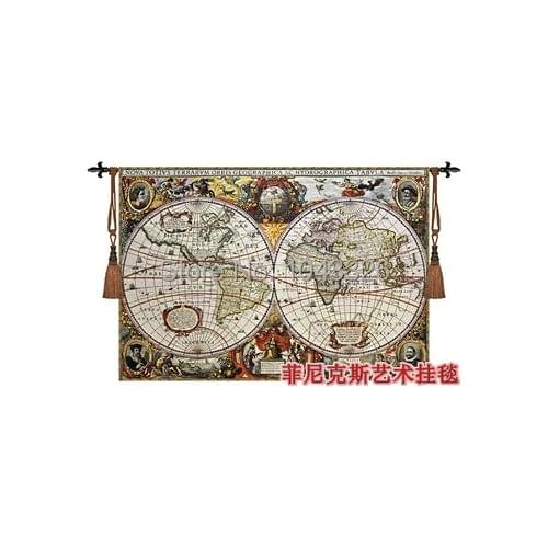 Fashion world map 140*97cm decorative jacauard fabric antique decoration tapestry wall hanging PT-62