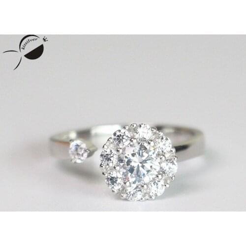 Rhinestone S925 Sterling Silver Wedding Rings for Female Fine Jewelry Opening Ring Classical Anniversary Rings Festival Gifts