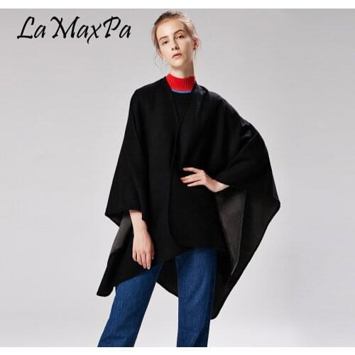 LaMaxPa New Arrival Women Solid Poncho Warm Soft Vintage Cloak Winter Thicken Blanket Coat Shawl and Warps Female High Quality