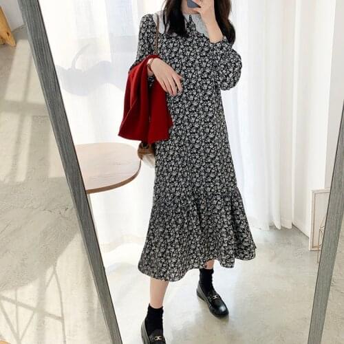 Lamtrip 2021 Spring Ultra Long Royal Embroidery Peter Pan Collar Chiffon Korean Lady Dress