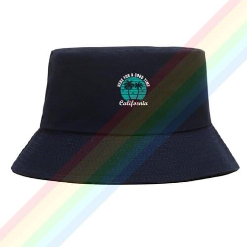 Here Good Time California With Palm Trees Summer Outdoor Cap Travel Beach Sun Hat Unisex Double Sides Wear