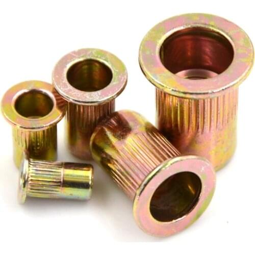 M3 M4 M5 M6 M8 Zinc Plated Carbon Steel Knurled Nuts Rivnut Flat Head Threaded Rivet Insert Nutsert Cap Rivet Nut 20PCS