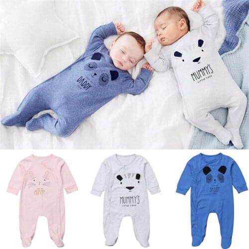 Cute I Love My Daddy Mommy Bear Newborn Baby Boy Girl Daddy Footies Bear Cotton Jumpsuit Father Mother Day Festival Outfits