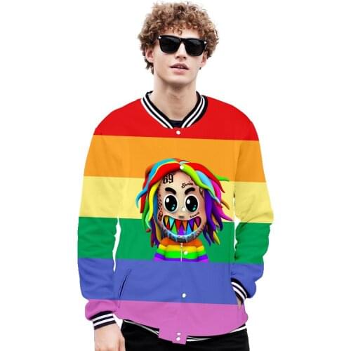 Fashion Little Shark 6IX9INE GOOBA V-neck Baseball Jacket New Album Famale/male Kpop Winter Harajuku Streetwear Jackets Rainbow