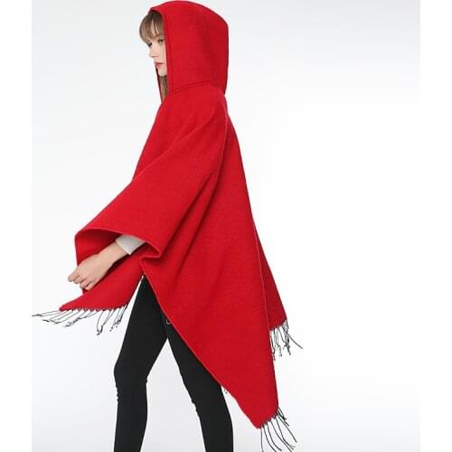 Cape New Solid Color Cloak Hooded Shawl Women Autumn Winter Scarf Travel Imitation Cashmere All-Match Simple Warm Thick Poncho