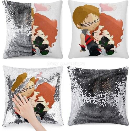 WinterGreenXVolt Chibis Sequin Pillowcase Glitter Throw Pillow for Party Cafe Home Sofa Wintergreen Volt Superhero Henyoki Comic