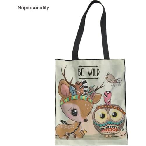 Nopersonality Cute Tribal Animal Canvas Handbags for Women Printing Panda Dog Mouse Shoulder Bags Portable Travel Tote Bags