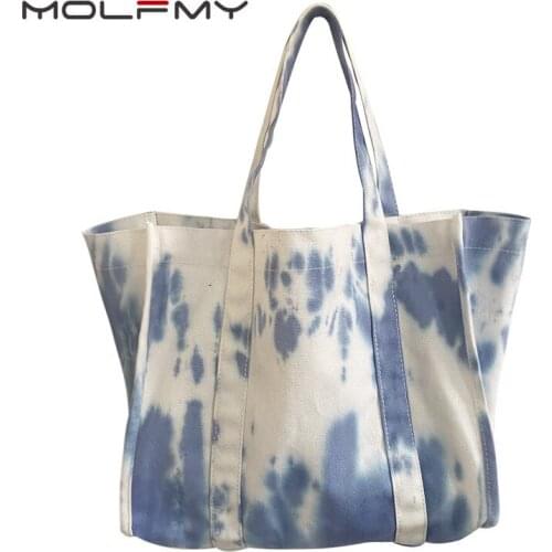 2021 New Tie-dye Canvas Handbag Large Capacity Hit Color Single Shoulder Bag Female Fashion Casual Canvas Bag Tote Bag Folding
