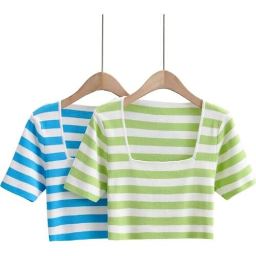 JC·KILIG 2021 New Square Collar Stripe Slimming Elastic Bottom Shirt L3161