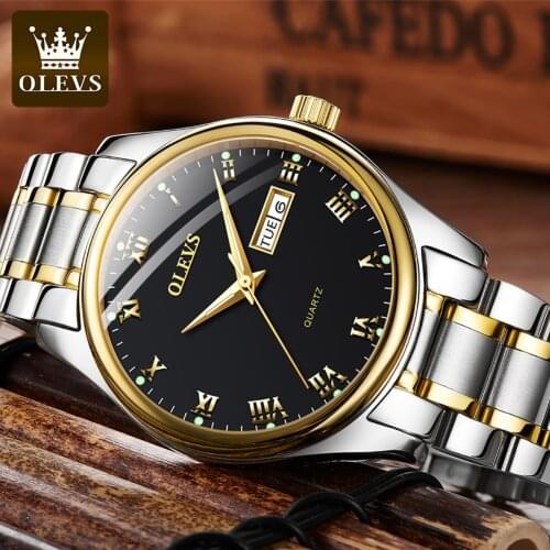 OLEVS 2021 Moda Casual Watch Mens Stainless Steel Case Leather Watch Quartz Business Calendar Date Watch Relógio Esportivo1