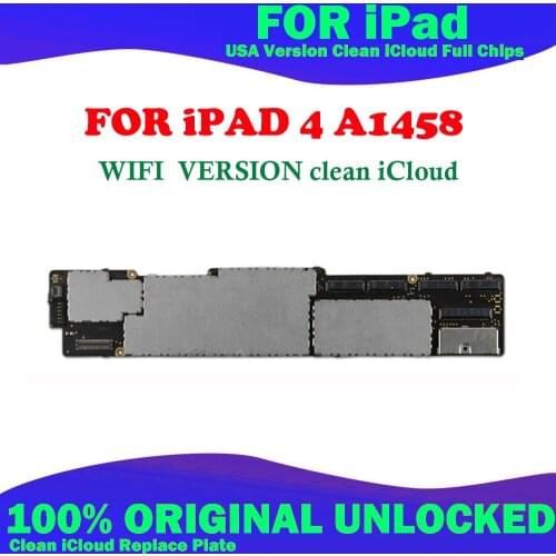 Original Unlocked for Ipad 4 Motherboard wifi Version A1458 for Ipad 4 Mainboard with Chips,Test One by One Before shipping