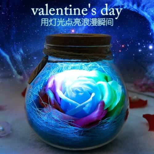 Valentines Day Gift Colorful Immortal Flowers Rose Wishing Bottle Birthday Present Wedding Flower Girl Friend Lovers Bloom Lamp