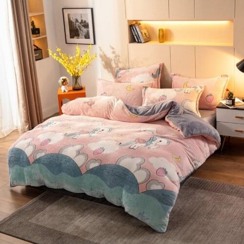 JUSTCHIC Kids Duvet Cover Unicorn Rainbow Cartoon Girls Bedding Winter Warm Thicken Snowflake Velvet Comforter Set Room Decor