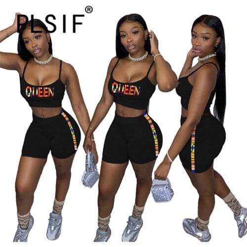 All Black Deep V Neck Sleeveless Crop Top And Hot Short 2 Pieces Set Sexy Tight Club Tracksuits