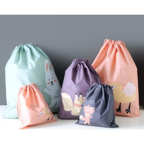 1pc Portable Waterproof Cartoon Cosmetic Travel Pouch Suitcase Shoes Underwear Travel Storage Bag Clothes Packing Drawstring Bag