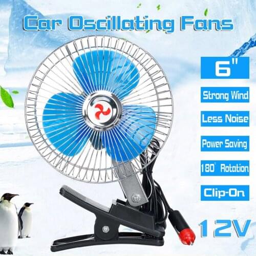 New Upgrade 6inch 12V 24V Portable Cooling Fan Car Oscillating Fans 180° Rotatable Clip-On Adjustable Speed Rotatable Car Fan
