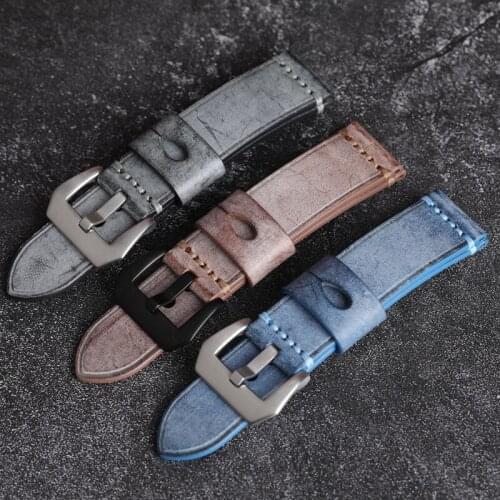 Hand Polished Leather Watchband 20 22 24 26MM First layer Leather Soft, Suitable For PAM111 Wholesale Bracelet