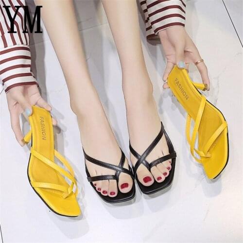 Gladiator Women Sandals High Heels Shoes Fashion Slip-On Cross Strap Flip Flops Thin High Heel Pumps Square Toe Shoes Big 34-43