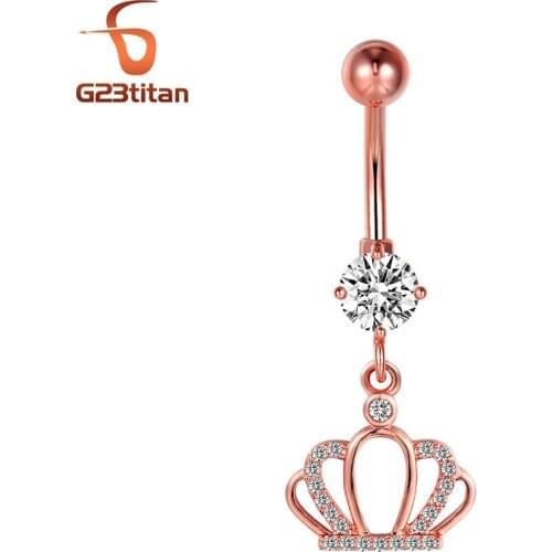 G23titan Crown Rose Gold Navel Earrings for Belly Button Piercing Rings Surgical Steel Body Jewelry Piercing Nombril