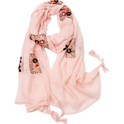 Sjaals 2019 winter scarf for women floral hijab,Plain long cotton fancy embroidery flower tassel scarf,shawls and wraps,bandana