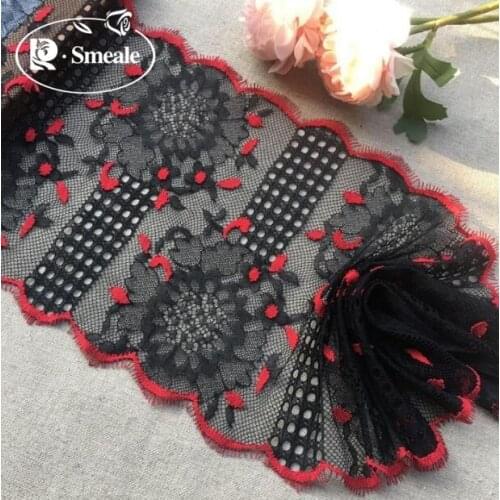 Width 21.5CM Export New Pattern Black Red Two-color Large Flower Thin Gauze Lace High-grade Garment Accessories RS763
